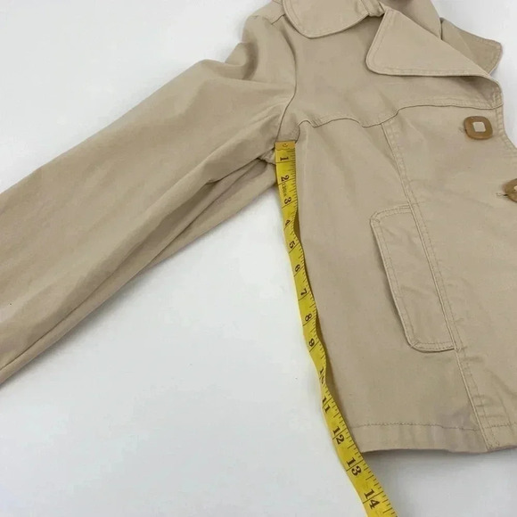 2/$25Cream tan business casual V-neck formal office trenchcoat  short jacket M - Picture 9 of 12